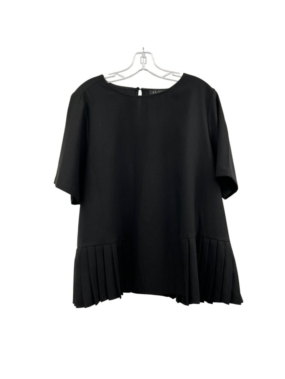 ELOQUII Womens Blouse Pleated Hem Short Sleeve Black Size 16